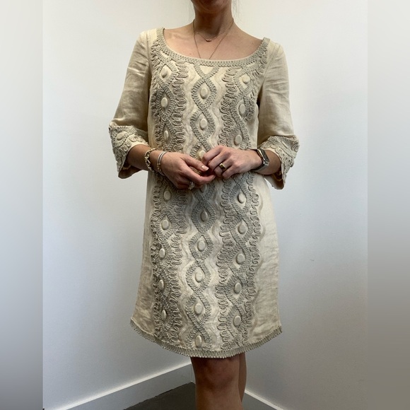 Anthropologie ECI New York 100% Linen Soutache Embroidered Shift Dress Size 2 - Picture 4 of 12